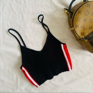 cropped ribbed tank with red side stripes